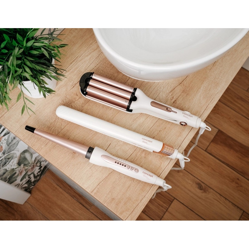 Concept KT2140 - Трійна плойка для волосся GLAM STYLE 100W/230V біла/рожеве золото