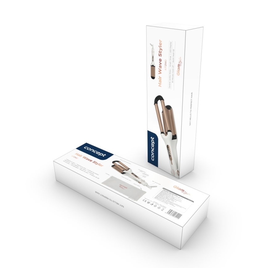 Concept KT2140 - Трійна плойка для волосся GLAM STYLE 100W/230V біла/рожеве золото