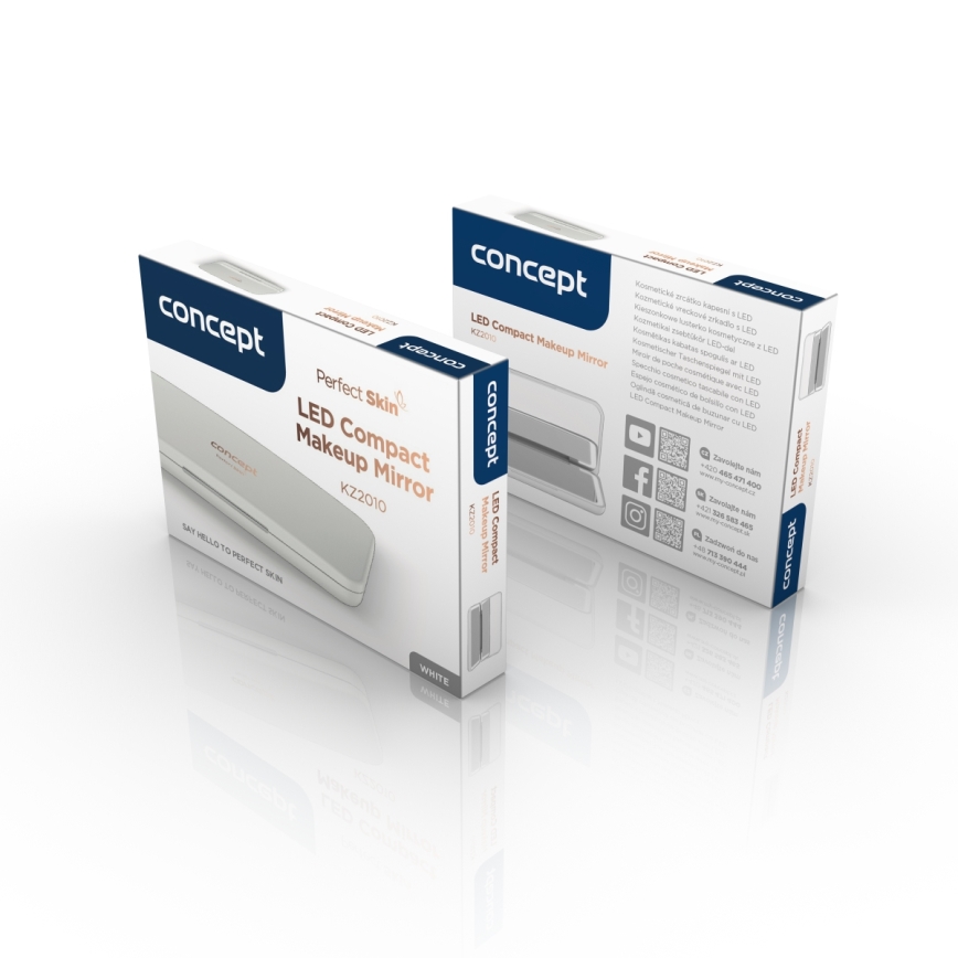 Concept KZ2010 - LED карманное косметическое зеркало PERFECT SKIN LED/1,5W/5V 4500-5500K 300 mAh белое