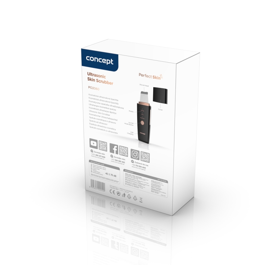 Concept PO2060 - Косметичний ультразвуковий шпатель PERFECT SKIN 3,5W/5V USB 500 mAh IPX6 чорний