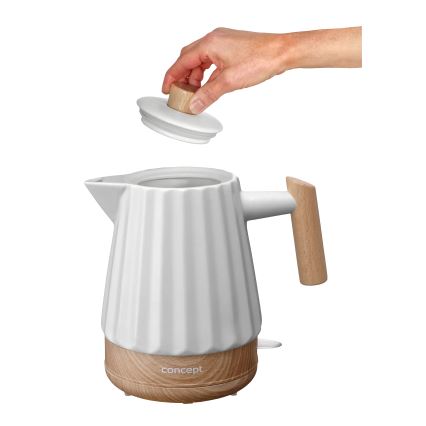 Concept RK0090 - Электрический чайник 1,5 л 1500 Вт/230 В белый/декор дерева/керамика