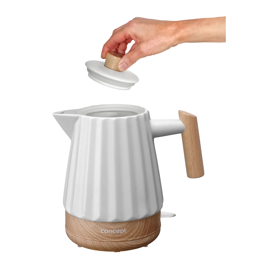Concept RK0090 - Электрический чайник 1,5 л 1500 Вт/230 В белый/декор дерева/керамика