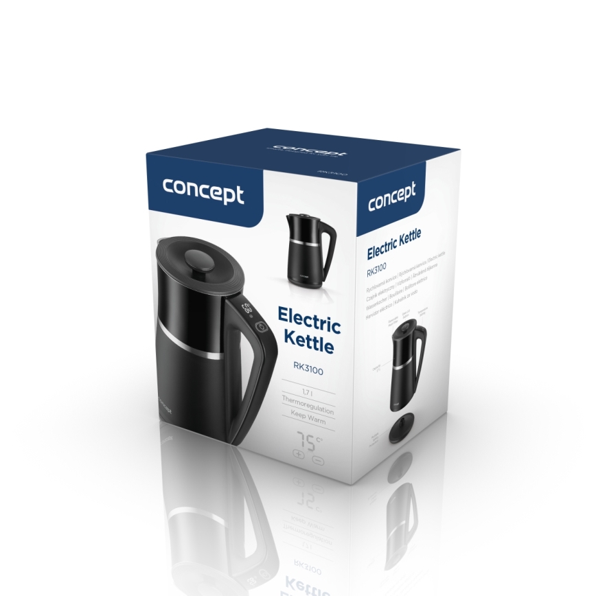 Concept RK3100 - Электрический чайник с регулировкой температуры, 1,7 л, 2200 Вт/230 В, черный