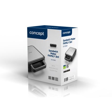 Concept SV3080 - Тостер FAMILY 3 в 1 1200 Вт/230 В чорний/нержавіюча сталь