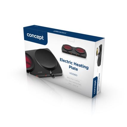 Concept VE3060 - Двоконфоркова електроплитка 2500 Вт/230 В чорна