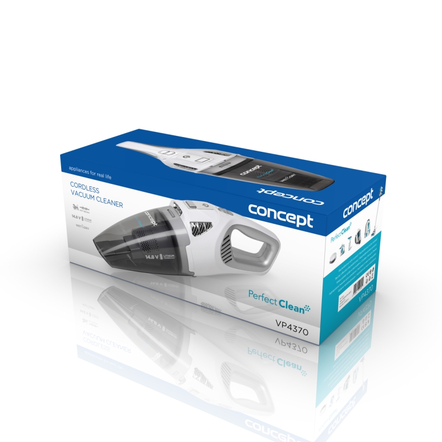 Concept VP4370 - Ручний пилосос WET & DRY PERFECT CLEAN 90 Вт/14,8 В 2200 мАг білий