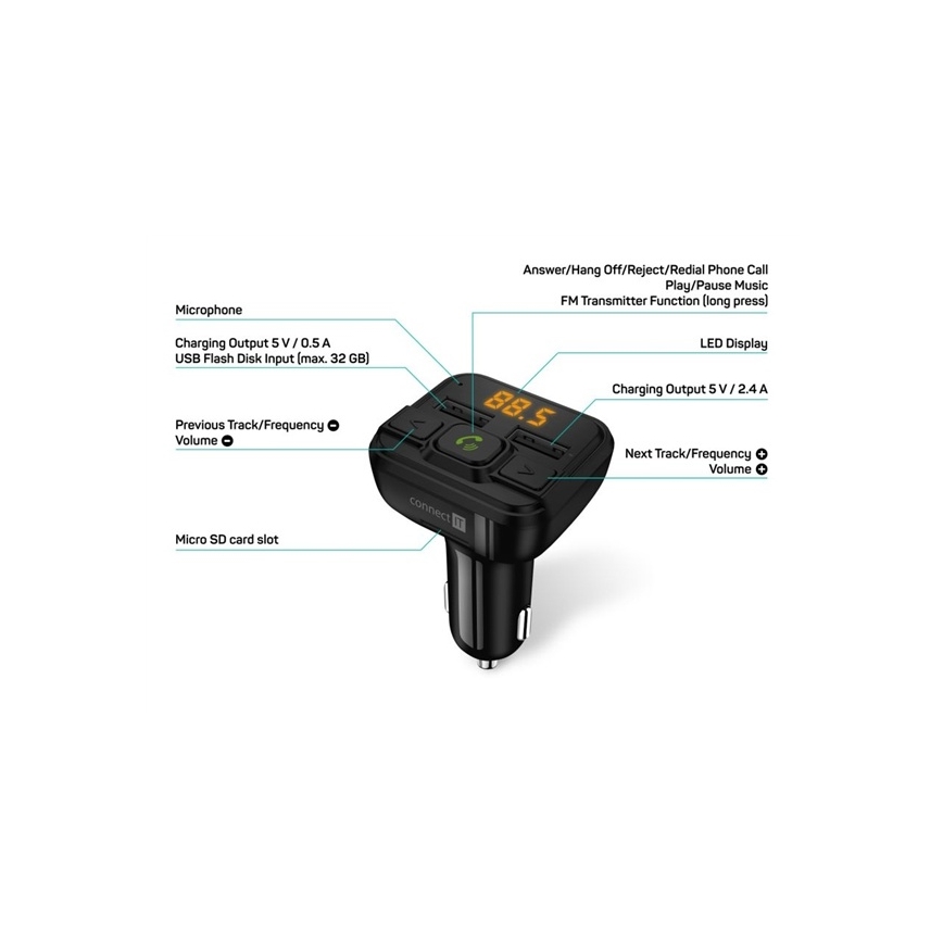 CONNECT IT CCC-8600-BK - Автомобільний FM-трансмітер з функцією handsfree чорний