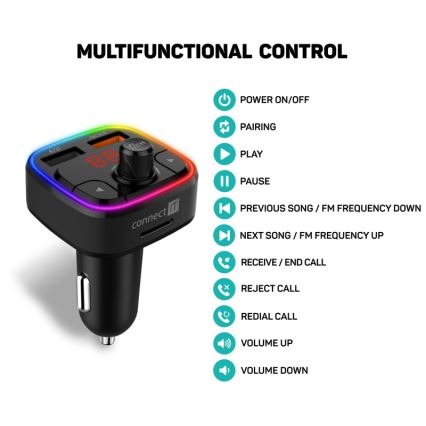 CONNECT IT CCC-9090-BK - LED RGB Автомобільний FM-трансмітер з функцією handsfree чорний