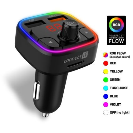 CONNECT IT CCC-9090-BK - LED RGB Автомобільний FM-трансмітер з функцією handsfree чорний