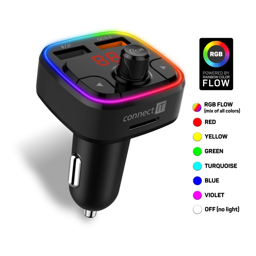 CONNECT IT CCC-9090-BK - LED RGB Автомобільний FM-трансмітер з функцією handsfree чорний