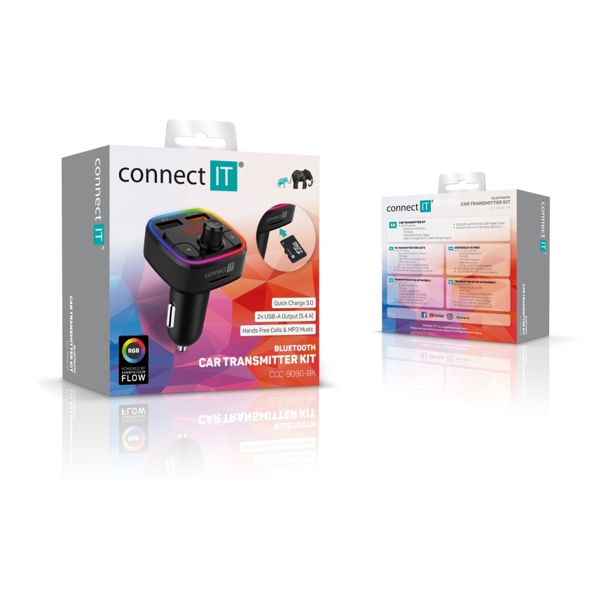 CONNECT IT CCC-9090-BK - LED RGB Автомобільний FM-трансмітер з функцією handsfree чорний