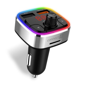 CONNECT IT CCC-9090-SL - Светодиодный RGB FM-передатчик для автомобиля с функцией громкой связи черный/серебристый