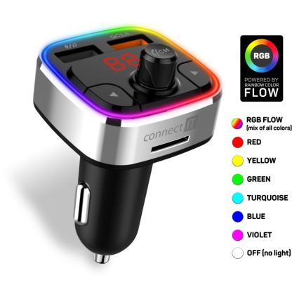 CONNECT IT CCC-9090-SL - Светодиодный RGB FM-передатчик для автомобиля с функцией громкой связи черный/серебристый