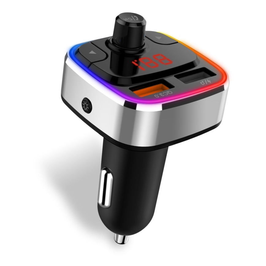 CONNECT IT CCC-9090-SL - Светодиодный RGB FM-передатчик для автомобиля с функцией громкой связи черный/серебристый