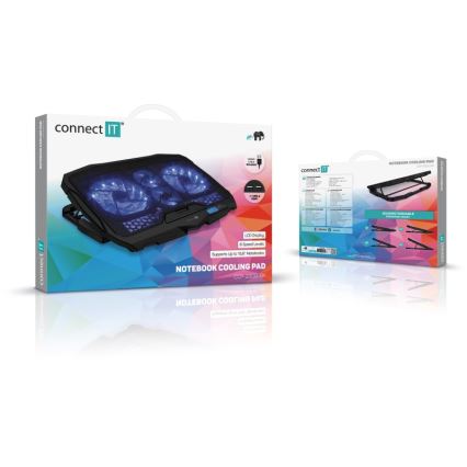 CONNECT IT CCP-2200-BK - Охолоджувальна підставка для ноутбука 4x вентилятор 2xUSB чорний//синій
