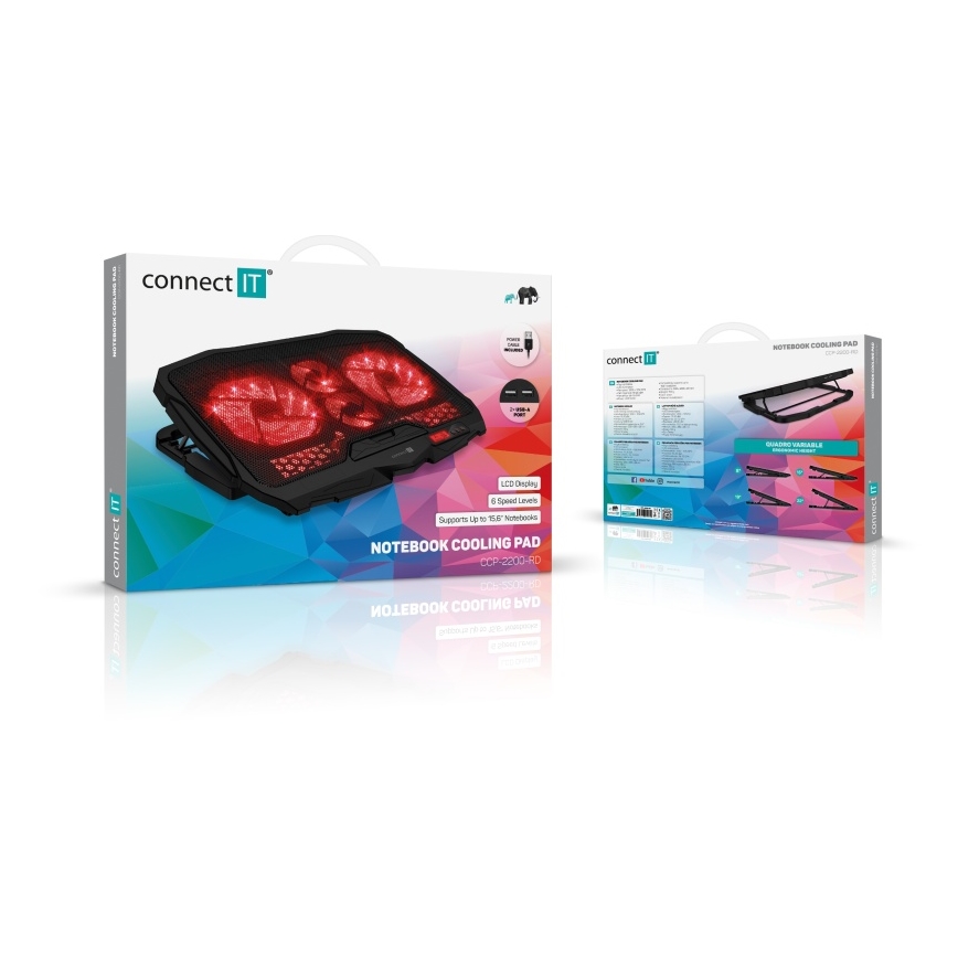 CONNECT IT CCP-2200-RD - Охолоджуюча підставка для ноутбука 4x вентилятор 2xUSB чорний/червоний