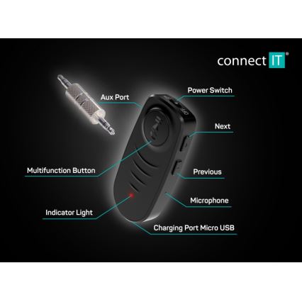 CONNECT IT CFF-4050-BK - Bluetooth аудіоприймач AUX 110 mAh