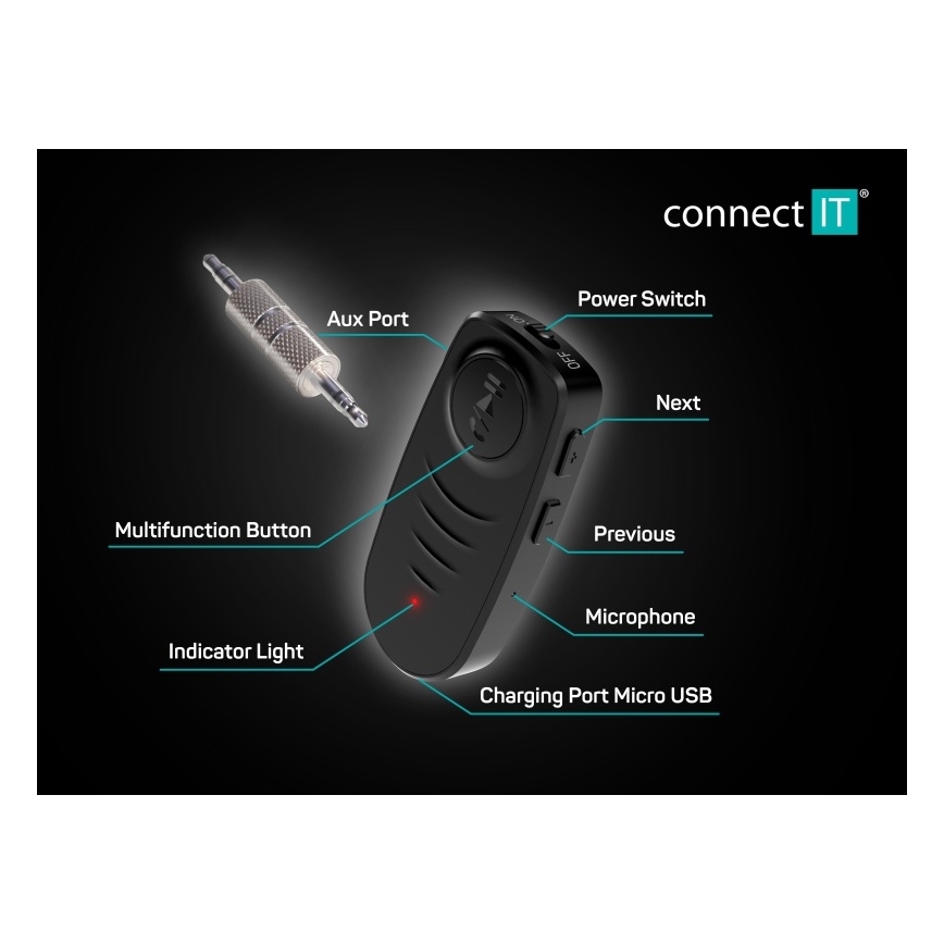 CONNECT IT CFF-4050-BK - Bluetooth аудіоприймач AUX 110 mAh