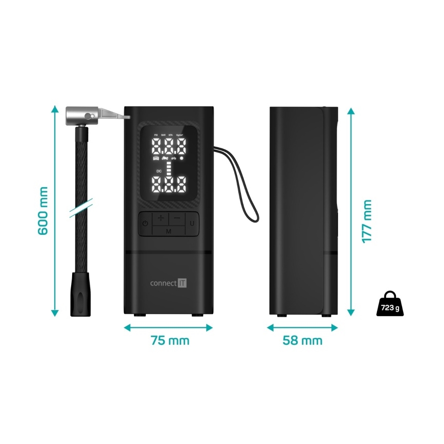 CONNECT IT CFF-4500-BK - цифровой карманный компрессор AirFlow 80 Вт/6000 мА·ч, чёрный