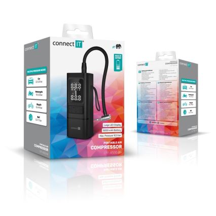 CONNECT IT CFF-4500-BK - цифровой карманный компрессор AirFlow 80 Вт/6000 мА·ч, чёрный
