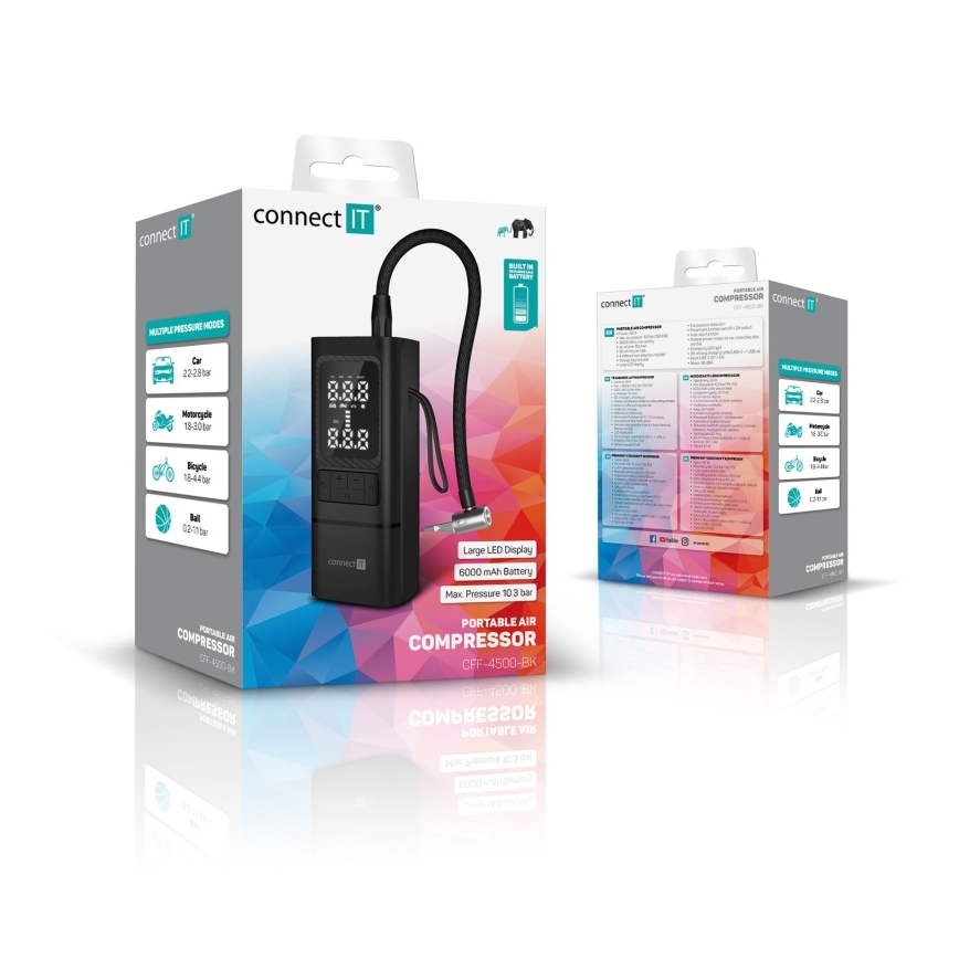 CONNECT IT CFF-4500-BK - цифровой карманный компрессор AirFlow 80 Вт/6000 мА·ч, чёрный
