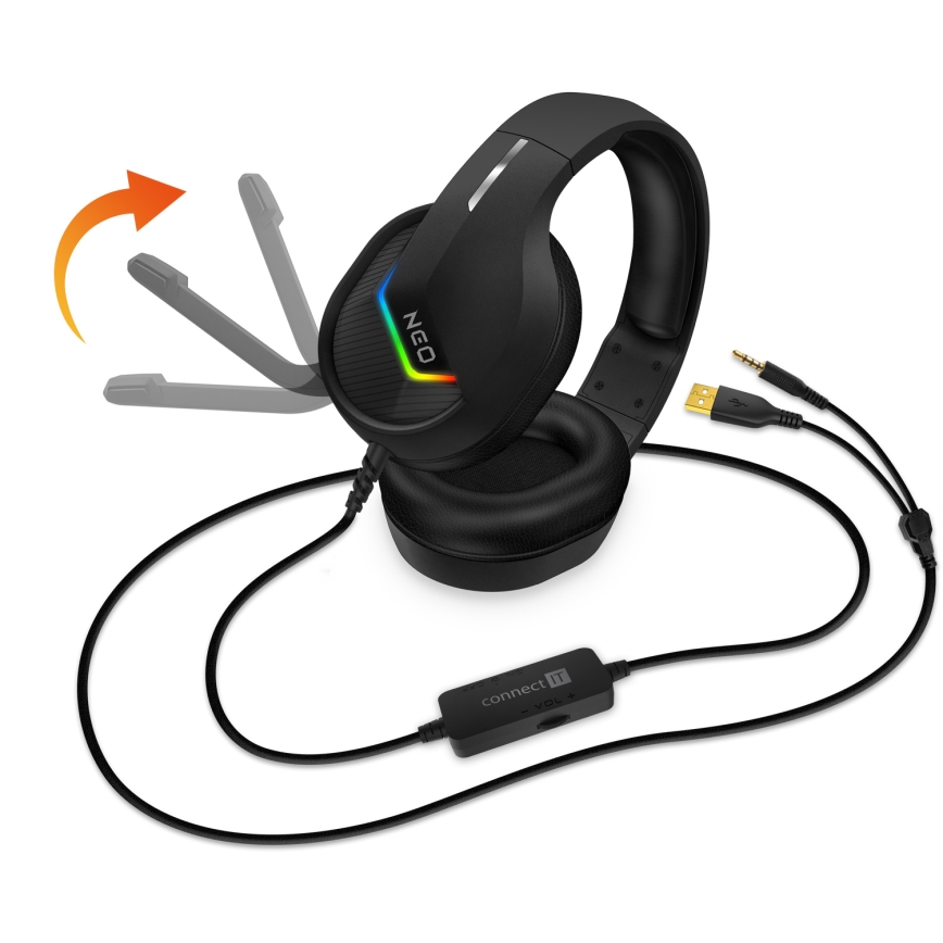 CONNECT IT CHP-3595-BK - LED RGB Дротові ігрові навушники з мікрофоном чорний