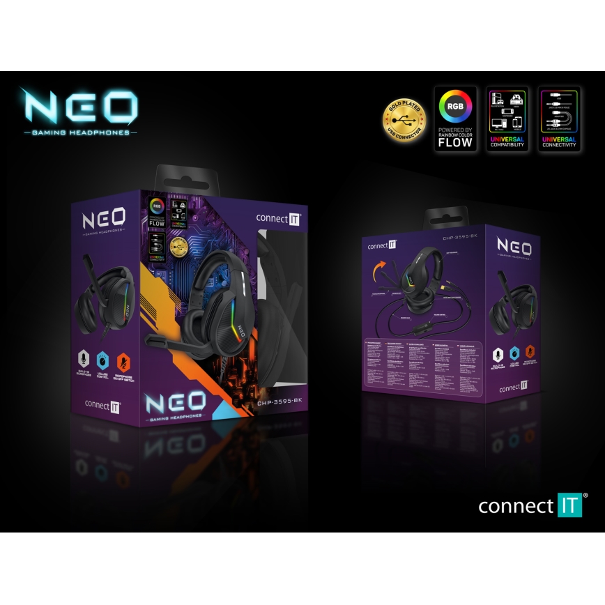 CONNECT IT CHP-3595-BK - Светодиодные проводные игровые RGB-наушники с микрофоном черный