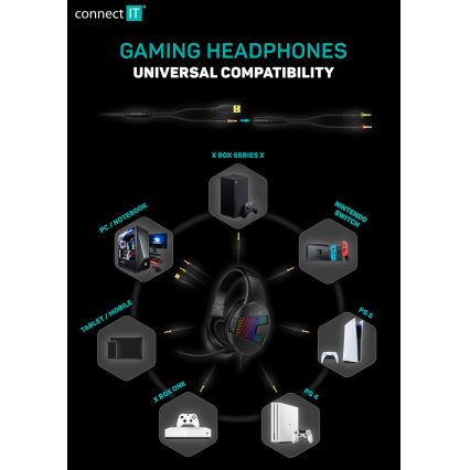 CONNECT IT CHP-3595-WH - LED RGB Дротові ігрові навушники з мікрофоном білий/чорний