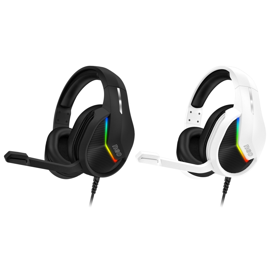 CONNECT IT CHP-3595-WH - Светодиодные проводные игровые RGB-наушники с микрофоном белый/черный