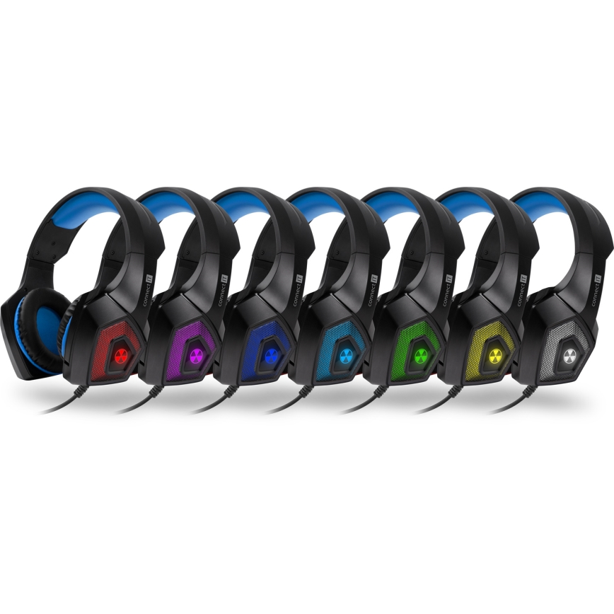 CONNECT IT CHP-5500-BL - LED Дротові ігрові навушники зі світлодіодним підсвічуванням та мікрофоном чорний/синій