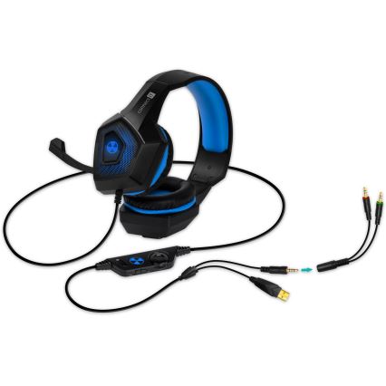 CONNECT IT CHP-5500-BL - Светодиодные проводные игровые наушники с микрофоном черный/синий