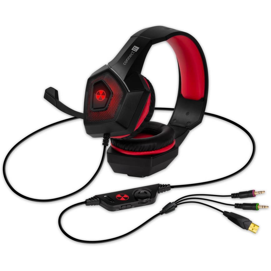 CONNECT IT CHP-5500-RD - Светодиодные проводные игровые наушники с микрофоном черный/красный