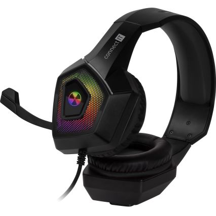 CONNECT IT CHP-5600-BK - LED RGB Дротові ігрові навушники з мікрофоном чорний