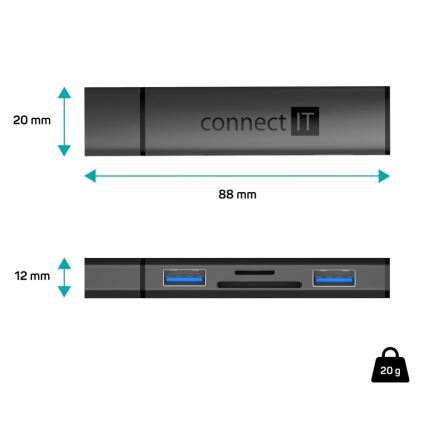 CONNECT IT CHU-4060-AN - USB-A ХАБ з пристроєм для зчитування карт пам'яті 4в1