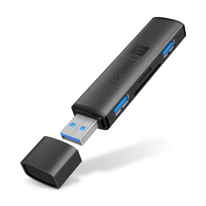 CONNECT IT CHU-4060-AN - USB-A ХАБ з пристроєм для зчитування карт пам'яті 4в1