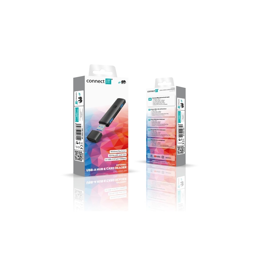 CONNECT IT CHU-4060-AN - USB-A ХАБ з пристроєм для зчитування карт пам'яті 4в1