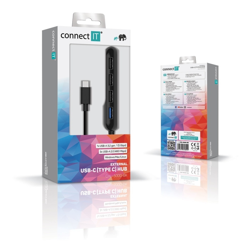 CONNECT IT CHU-5000-BK - USB-C ХАБ 4в1