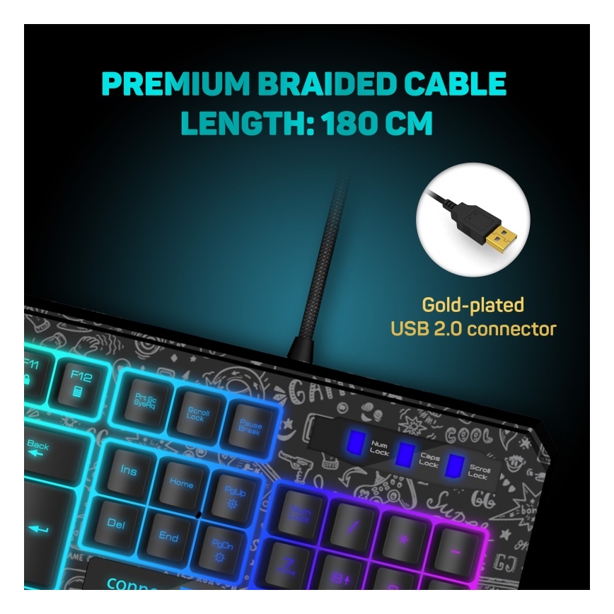 CONNECT IT CKB-3530-DD - LED RGB Дротова ігрова клавіатура з чеською/словацькою локалізацією чорний