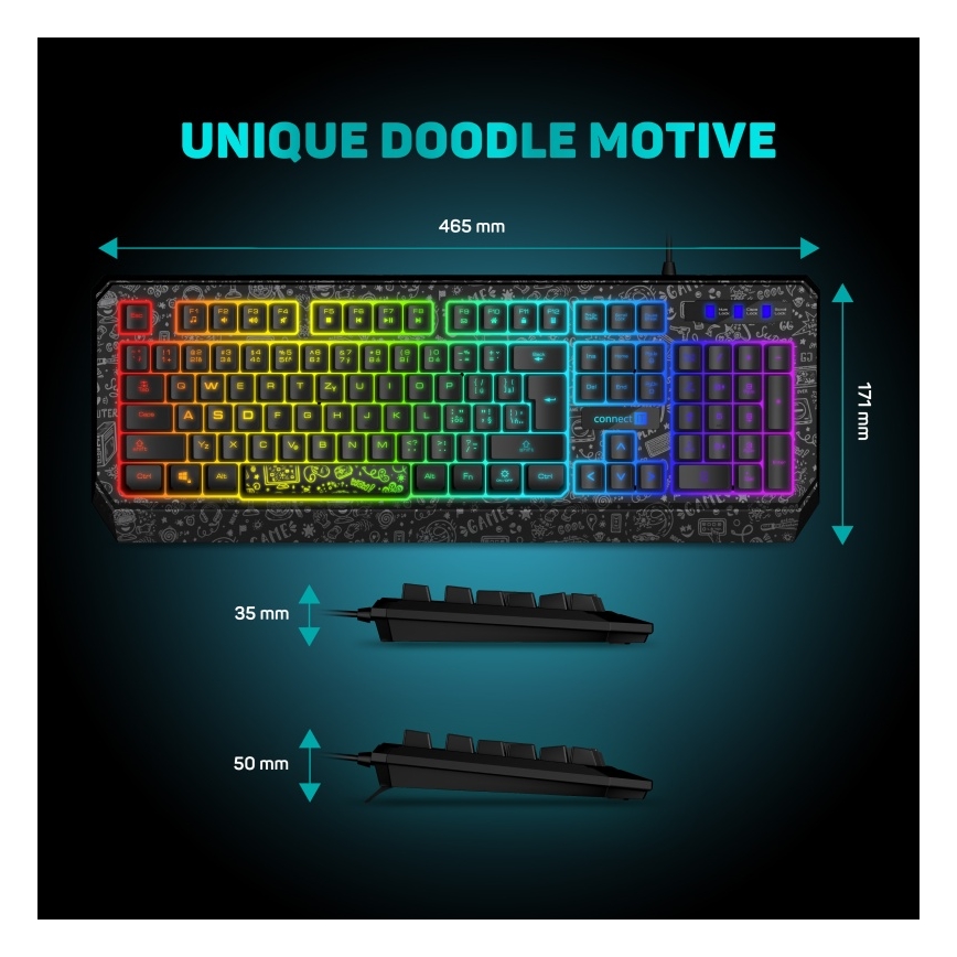 CONNECT IT CKB-3530-DD - Светодиодная проводная игровая RGB клавиатура с локализацией CZ/SK черный