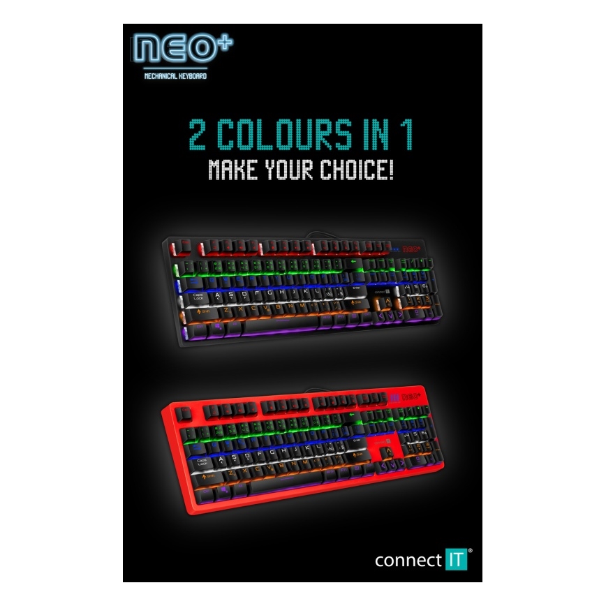 CONNECT IT CKB-3591-CS - LED RGB Дротова ігрова клавіатура з чеською/словацькою локалізацією чорний + червоний рамка