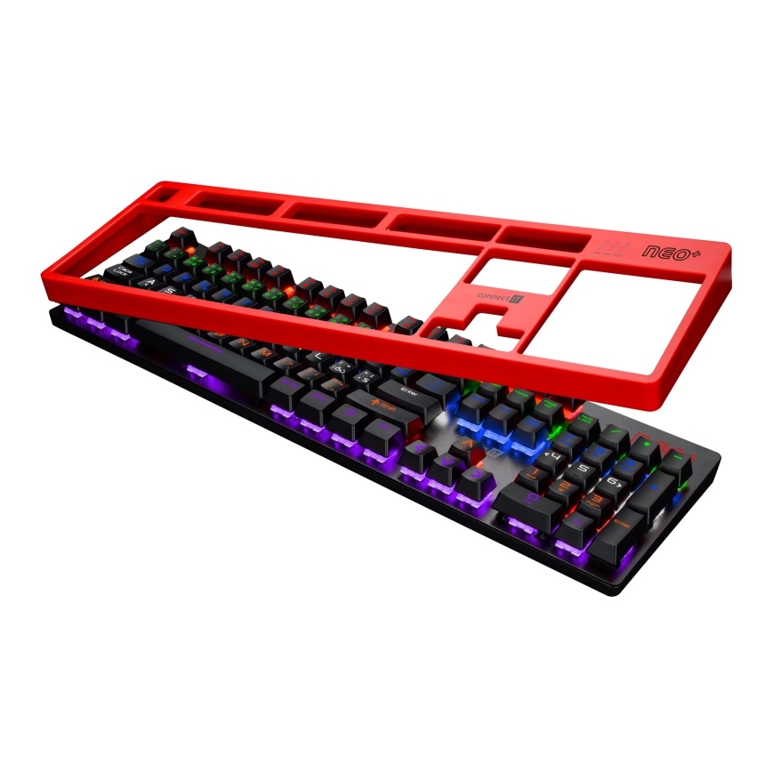 CONNECT IT CKB-3591-CS - LED RGB Дротова ігрова клавіатура з чеською/словацькою локалізацією чорний + червоний рамка