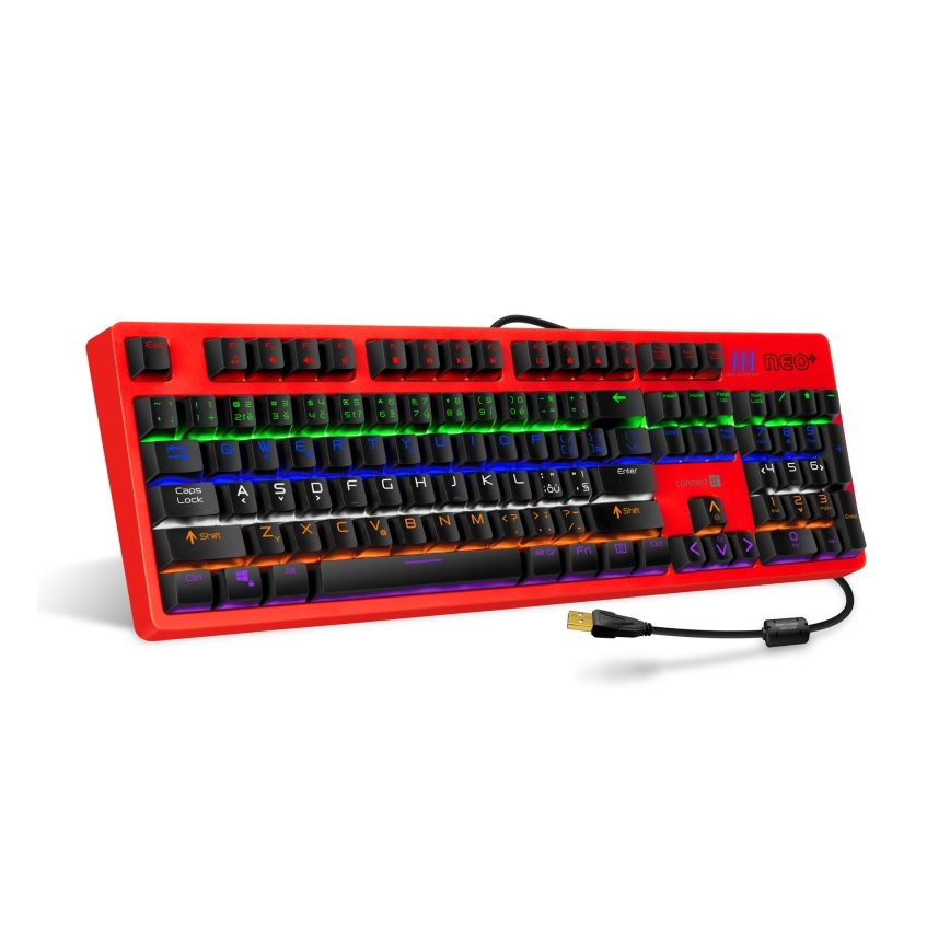 CONNECT IT CKB-3591-CS - LED RGB Дротова ігрова клавіатура з чеською/словацькою локалізацією чорний + червоний рамка