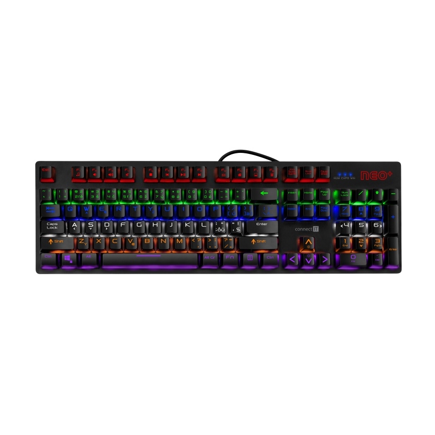 CONNECT IT CKB-3591-CS - LED RGB Дротова ігрова клавіатура з чеською/словацькою локалізацією чорний + червоний рамка