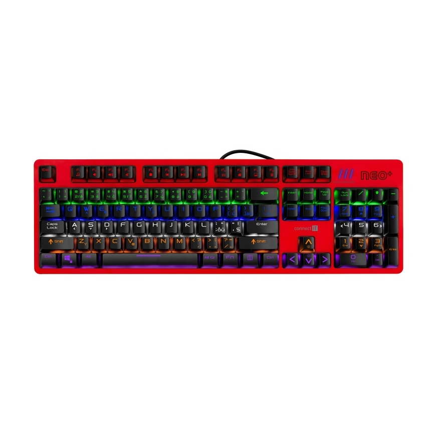 CONNECT IT CKB-3591-CS - LED RGB Дротова ігрова клавіатура з чеською/словацькою локалізацією чорний + червоний рамка