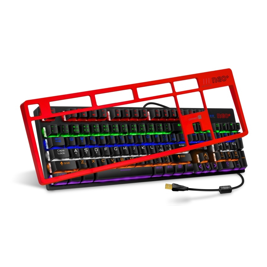 CONNECT IT CKB-3591-CS - LED RGB Дротова ігрова клавіатура з чеською/словацькою локалізацією чорний + червоний рамка