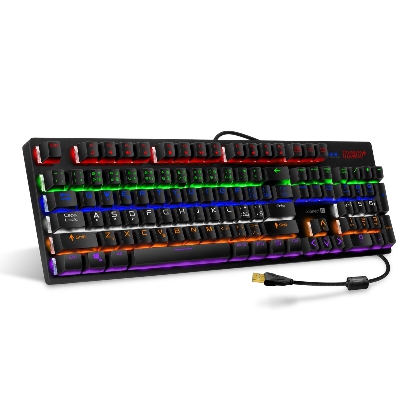 CONNECT IT CKB-3591-CS - LED RGB Дротова ігрова клавіатура з чеською/словацькою локалізацією чорний + червоний рамка