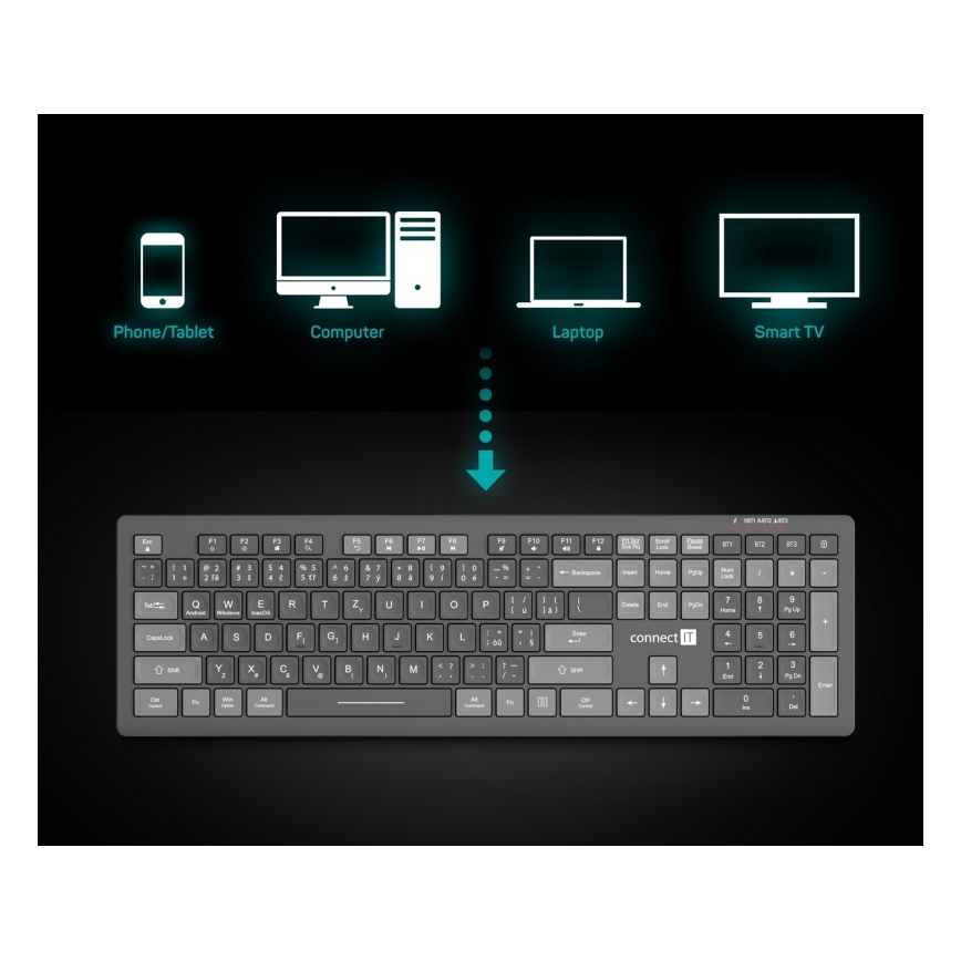 CONNECT IT CKB-5060-CS - Низькопрофільна безшумна клавіатура з чеською/словацькою локалізацією 350 mAh