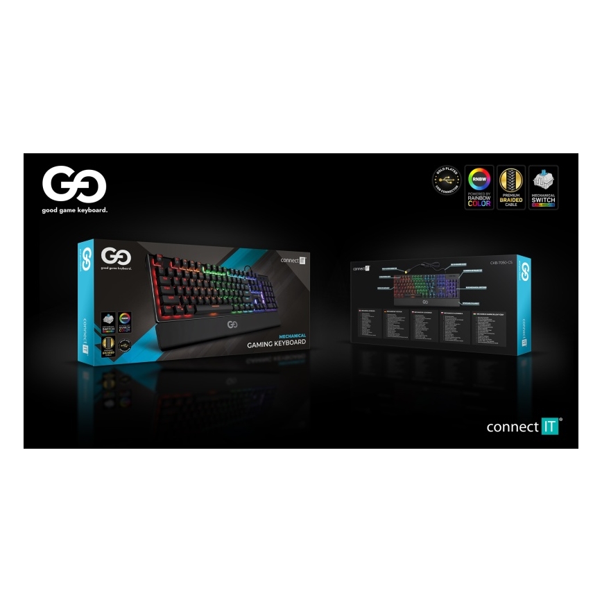 CONNECT IT CKB-7050-CS - LED RGB Дротова ігрова клавіатура з чеською/словацькою локалізацією чорний