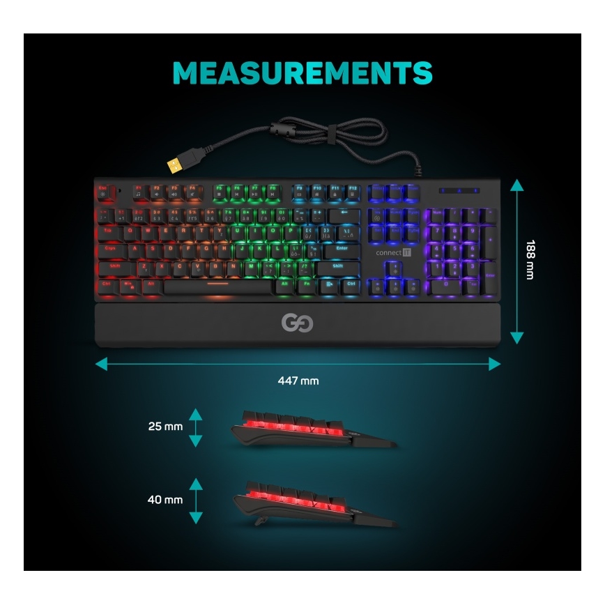 CONNECT IT CKB-7050-CS - LED RGB Дротова ігрова клавіатура з чеською/словацькою локалізацією чорний