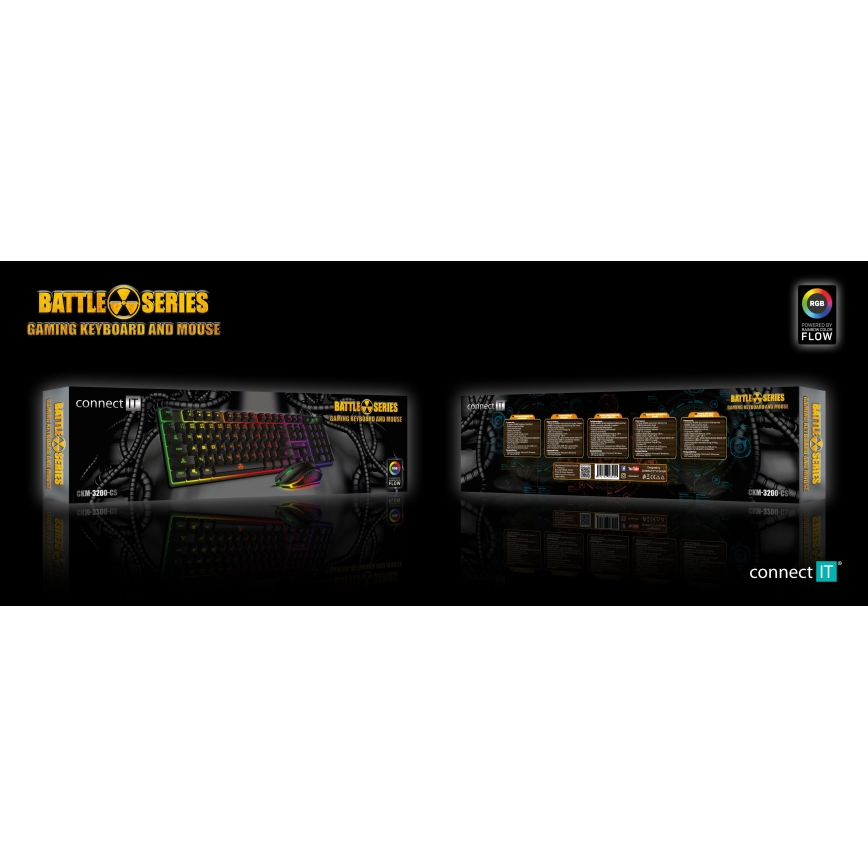 CONNECT IT CKM-3200-CS - Светодиодная проводная игровая RGB клавиатура и игровая мышь 1200/1800/2400/3600 DPI с локализацией CZ/SK черный